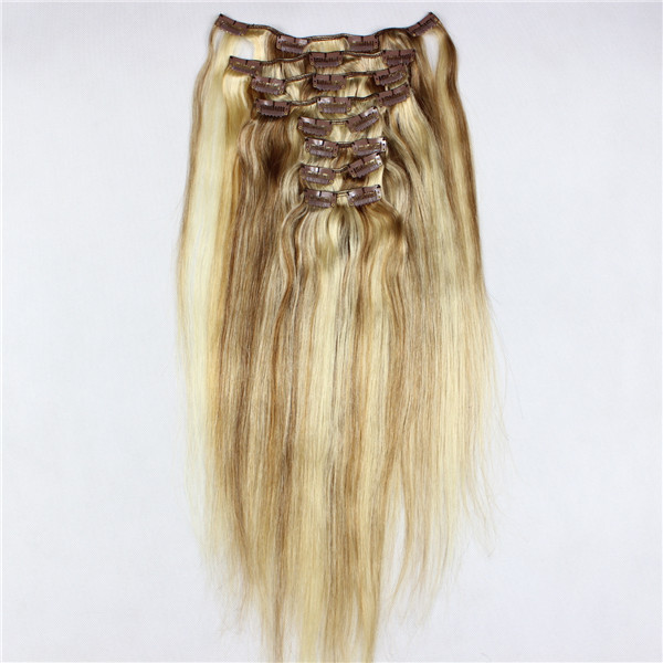 P-color double drawn remy hair clip in hair extensions zj0032
